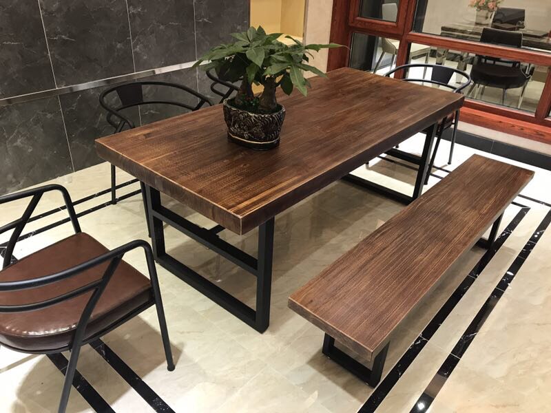 American retro solid wood wrought iron dining table rust-proof old bar table desk log coffee table desk