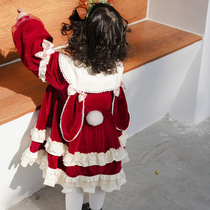 New cute girl spring and autumn dress princess dress Lolita velvet baby girl birthday one-year-old dress with rabbit ears