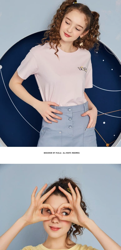 [Mười hai chòm sao] Áo phông ngắn tay puella nữ mùa hè phiên bản Hàn Quốc của chiếc áo cotton mỏng từ bi - Áo phông