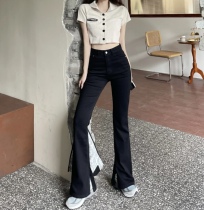 High sub open fork horn pants elastic body display slim 170 denim pants woman 2021 autumn winter new retro display slim fit