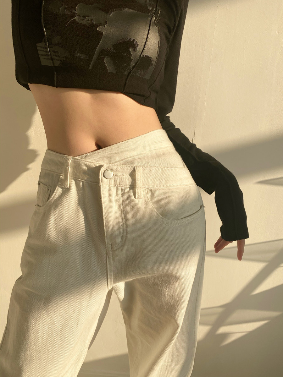 170 Loose White Wide Pants 175 Jeans Women's Lengthening and Tall Tall Show Thin High Waist Straight Mopping Pants Spring and Summer