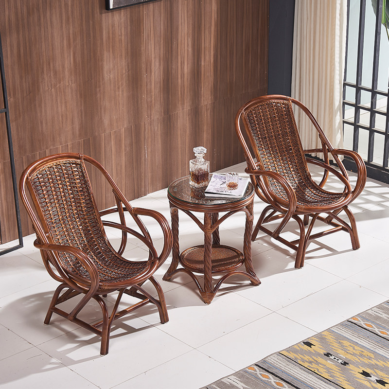 Real rattan chair Three sets of balcony table and chairs Home natural vines Rattan Chairs Combined Rattan Chic Casual Tenchair Leaning Back Chair