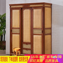 Rattan furniture wardrobe solid wood push-pull 2 doors 3 doors 4 doors overall bedroom wardrobe furniture custom assembly storage cabinet
