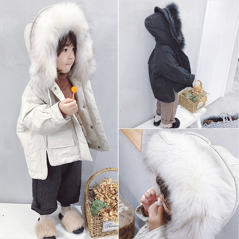 Clear cabin girl's large woolen collar down jacket for children's down jacket