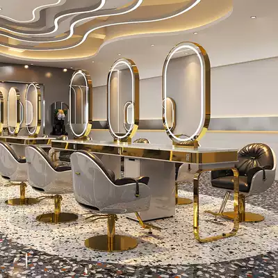 Hair salon double-sided mirror table cabinet one-piece hair salon special marble hair cutting mirror net red hair salon hot dyeing table