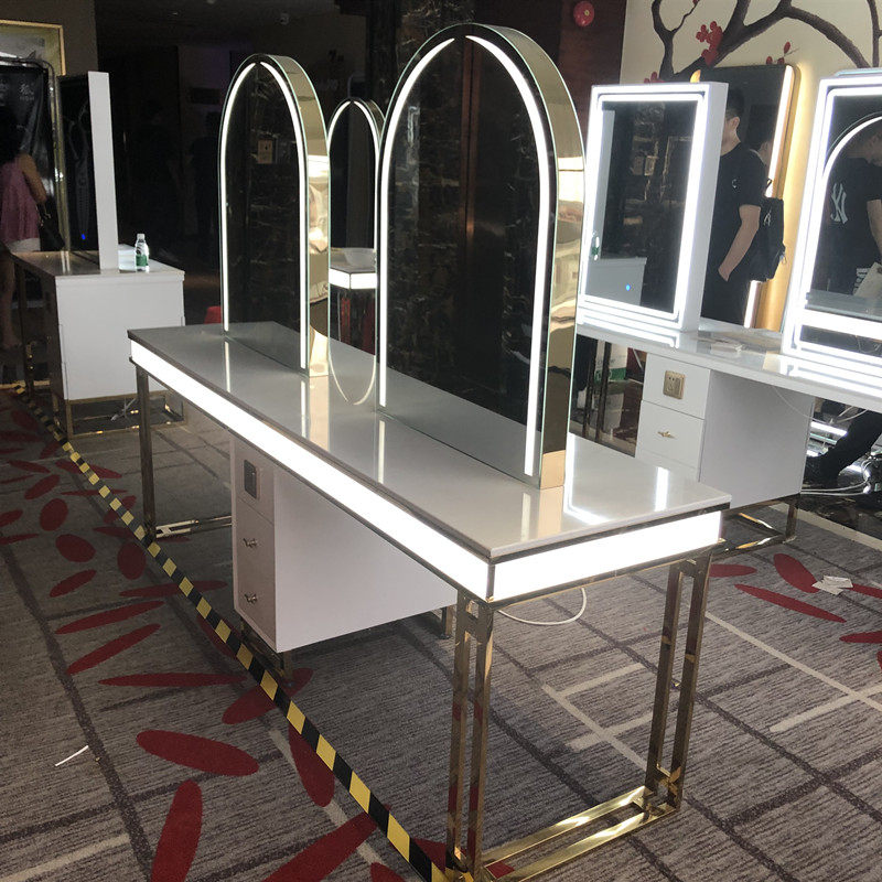 Beauty Hair Shop Mirror Desk Net Red Tape Lamp Hairdresteer Desk Hair Salon Special Floor Single-Face Single-Sided With Lamp Photo Gallery Makeup Mirror Table