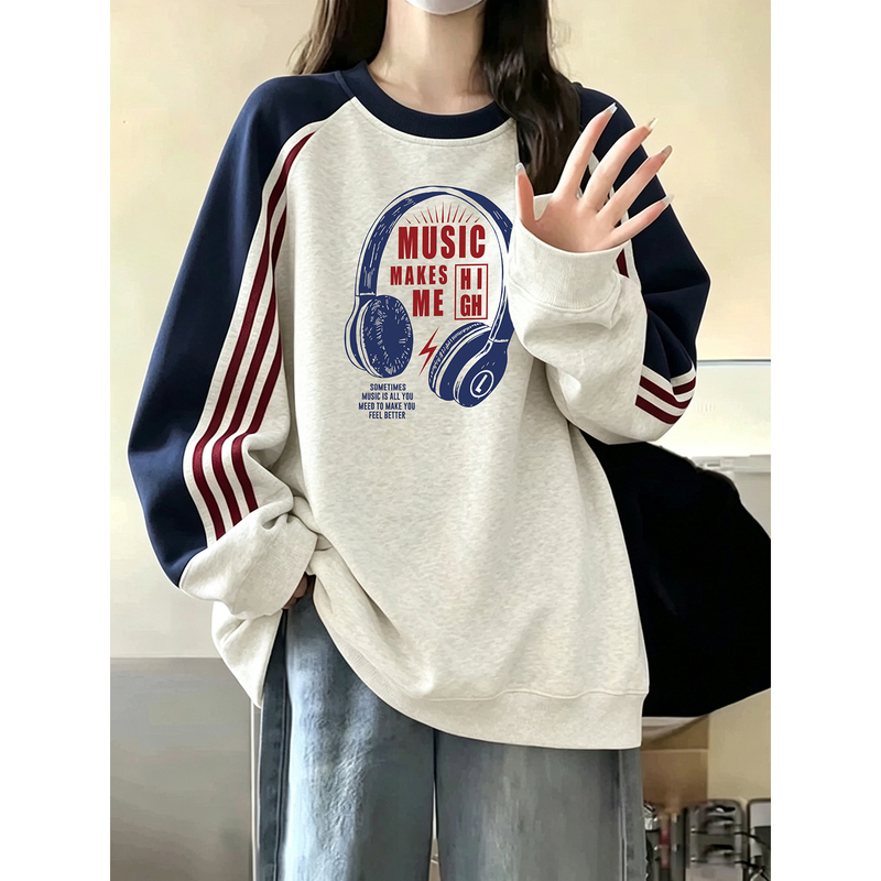 American-Style Trendy Brand Color-Blocked Three-Stripe Hoodless Sweatshirt for Women, 2026 Autumn Loose-Fitting Couple Oversize Thin Jacket