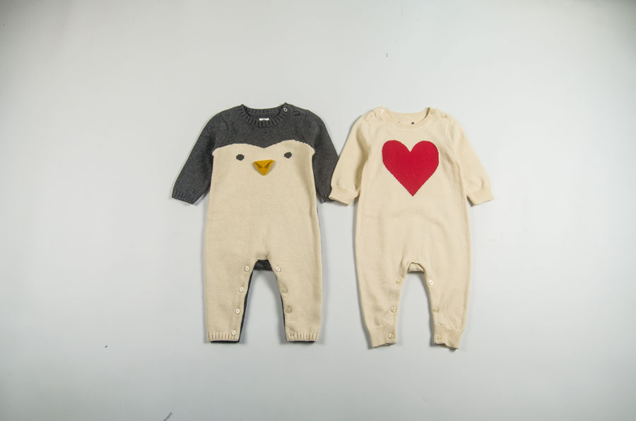 Foreign trade European and American baby spring and autumn knitted sweater jumpsuit newborn baby long romper romper sweater