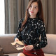 Long-sleeved floral chiffon shirt 2024 new spring clothing high-end right-shoulder T-shirt small shirt fashionable layering bottoming top