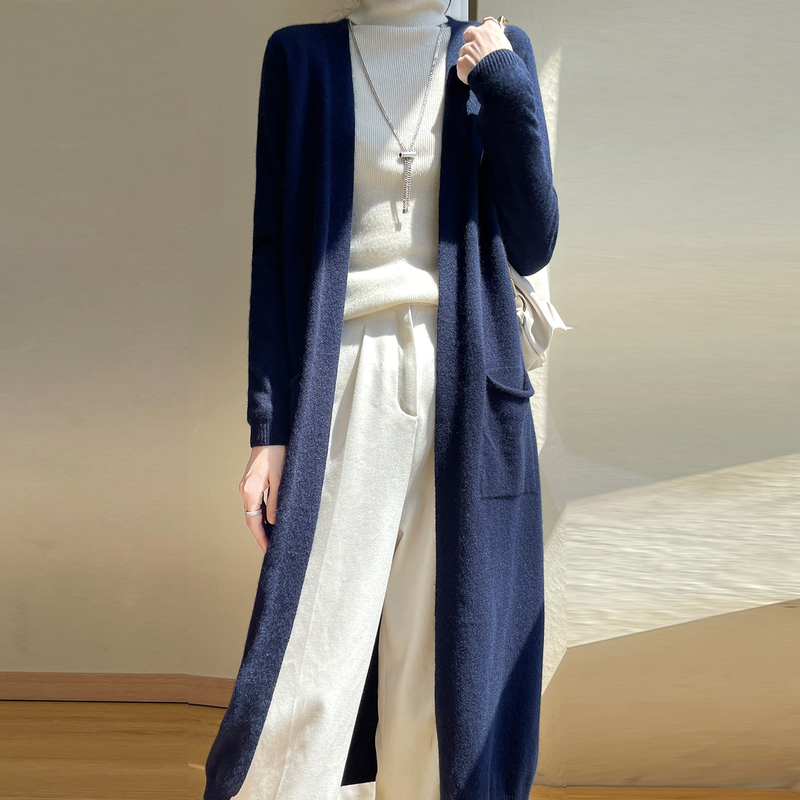 High-End Long Knitted Cardigan for Women, Spring and Autumn Thin Sweater, Loose-Fitting Over-The-Knee Outerwear, Early Autumn Top High-End Long Knitted Cardigan for Women, Spring and Autumn Thin Sweater, Loose-Fitting Over-The-Knee Outerwear, Early Autumn Top
