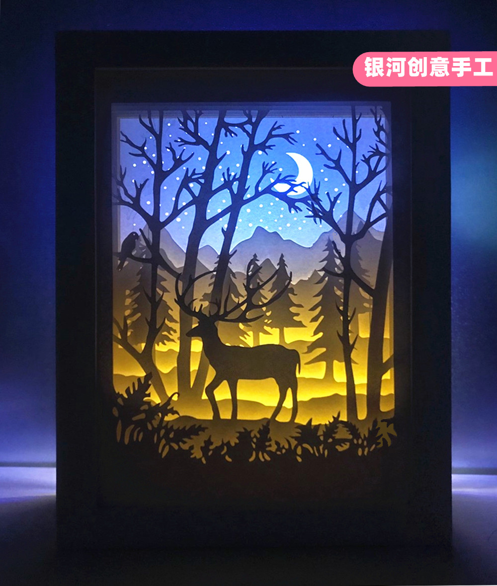 Light and shadow paper carving lamp creative DIIY bedroom stereo decoration small night table lamp box hand making material gifts
