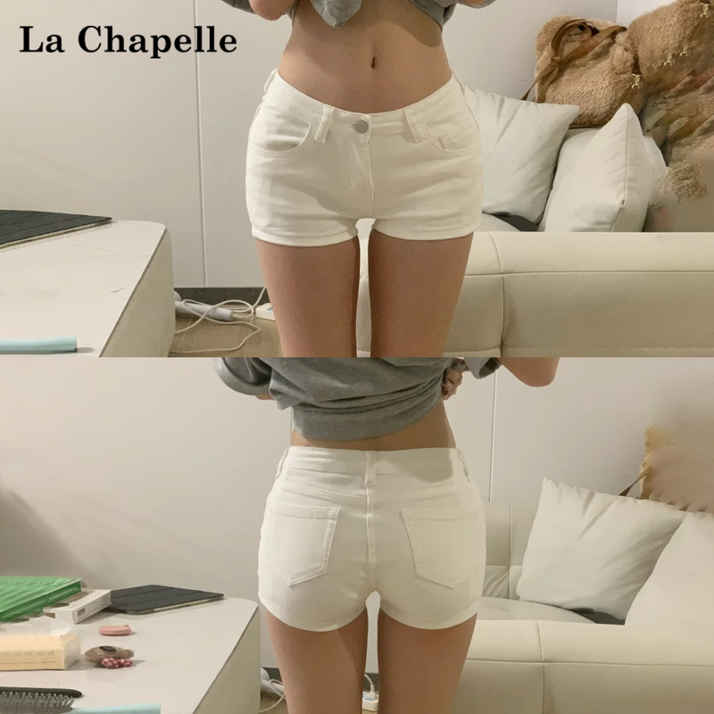 La Chapelle White Low-Waist Denim Shorts for Women, Summer 2026 New Style, Tight-Fitting American Style Hot Girl A-Line Hot Pants