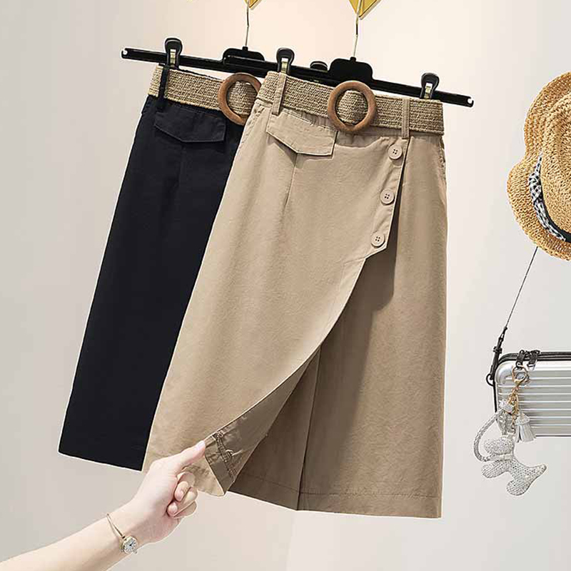 Wide-Leg Culottes for Women, Summer, Plus Size, Korean Style, Straight-Leg Casual Pants, High-Waisted, Seven-Point Skirt Pants