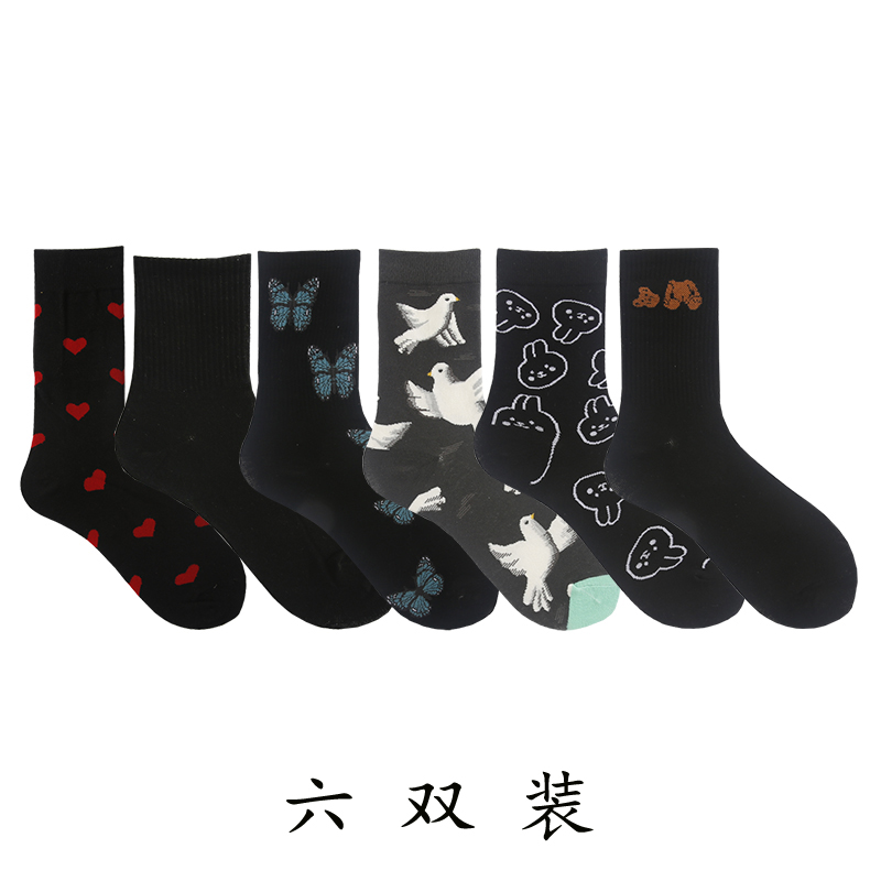 【X13】6 double Socks female Middle tube socks ins tide Internet celebrity street Medium and long term solar system Korean version Versatile Academic atmosphere Stockings female tide