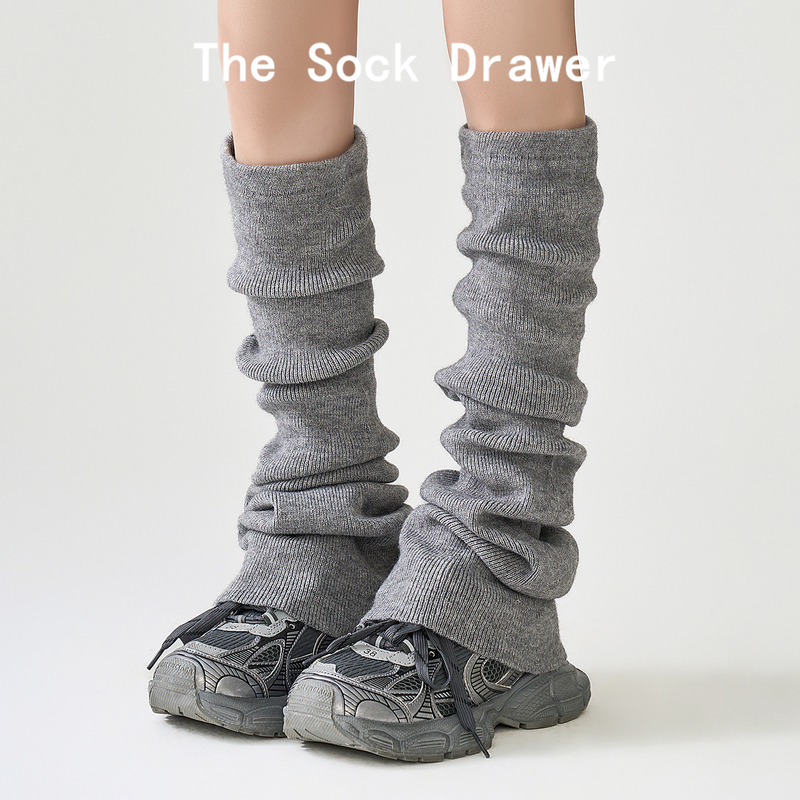 Reg-Style Gray Knee-High Slouch Socks for Women, Calf-Length, Y2K Spicy Girl Subculture, Loose Wide-Leg Sock Covers