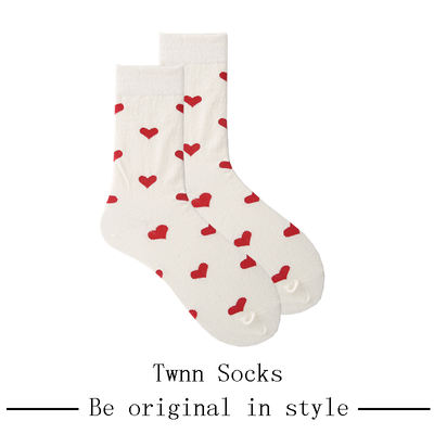 Twnn Socks Korean version School style thigh-high socks for girls, heart-shaped long socks for all four seasons, sweet girl mid-high socks
