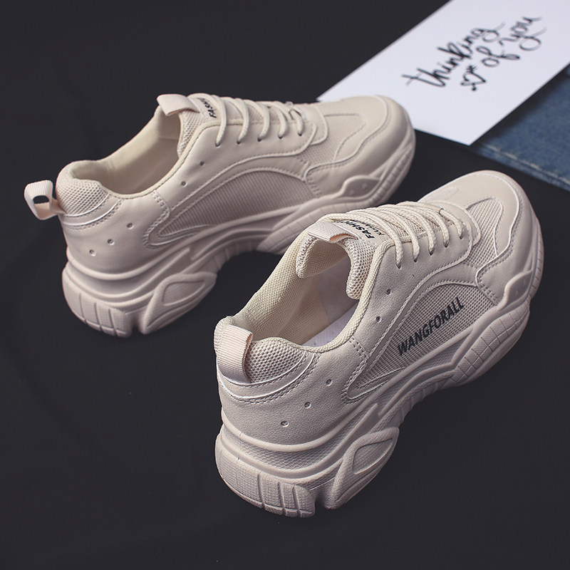 Tide brand 2023 spring new women's shoes ins sports shoes genuine leather daddy shoes Korean version ulzzang Harajuku white shoes