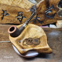 Purely handmade high-end lightning pattern golden nanmu pipe operating plate solid wood pipe rack wake up tray small leaf Zhennan