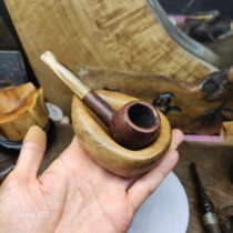 Handmade portable drop-shaped golden nanmu unit pipe rack universal straight curved pipe solid wood pipe display bracket seat