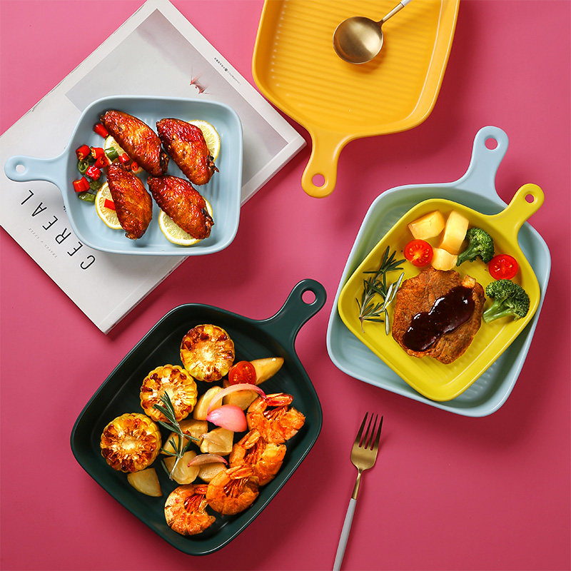 Creative Tableware Mesh Red Oven Baking Bowl ceramic baking tray Home with handle Western dinner plate Fruit Sharappan zi