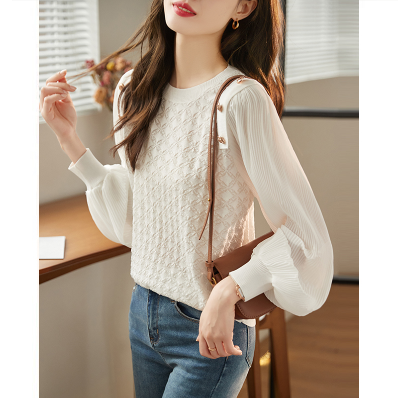 Кружевная шифоновая рубашка во французском стиле, блузка, женская осенняя новая свободная белая кофта с низом, красивая маленькая рубашка