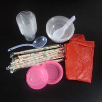 Buy more disposable tableware sets for 10 people Transparent bowls chopsticks cups wedding banquet spoons tablecloths dishes