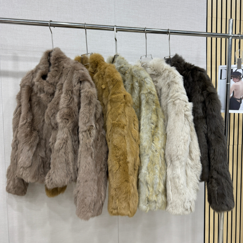Real Rabbit Fur Coat for Women, Short Style, Stand Collar, Thickened, Warm, Fashionable, Loose-Fitting, Multi-Color, Korean Style, Suitable for Commuting