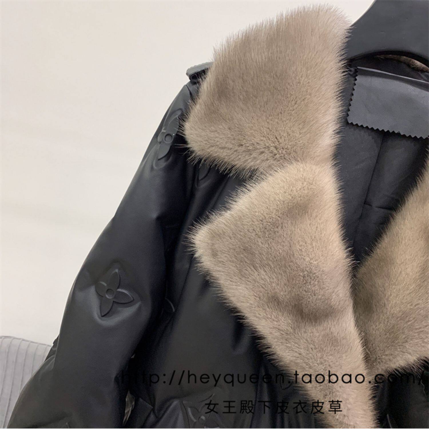 Кожаная куртка 2024年冬季新款真皮皮衣女短款羽绒外套加厚水貂毛领印花宽松显瘦