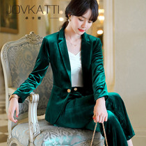 High-end custom gold velvet suit suit suit women fashion wide leg pants two-piece set 2021 autumn and winter New President formal