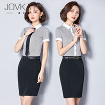 Professional shirt ladies summer short sleeve white collar work clothes teacher interview suit dress set hotel front desk tooling