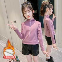 Girl high collar bottom-shirt autumn winter children thickened with velvety blouses CUHK Tong Long sleeves T-shirt Han version of the sea