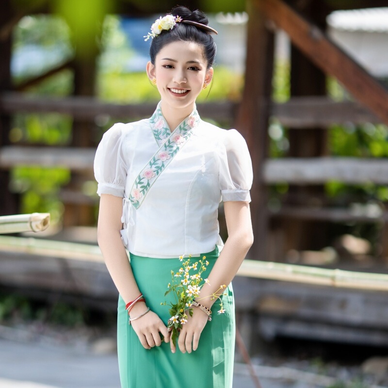 Sabalai 2026 New Dai Ethnic Clothing, Refreshing Green Summer Outfit, Southeast Asian Style Clothing