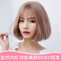 Wig female inner buckle short hair net red bobo head natural Korean air bangs round face full head hood type bobo head