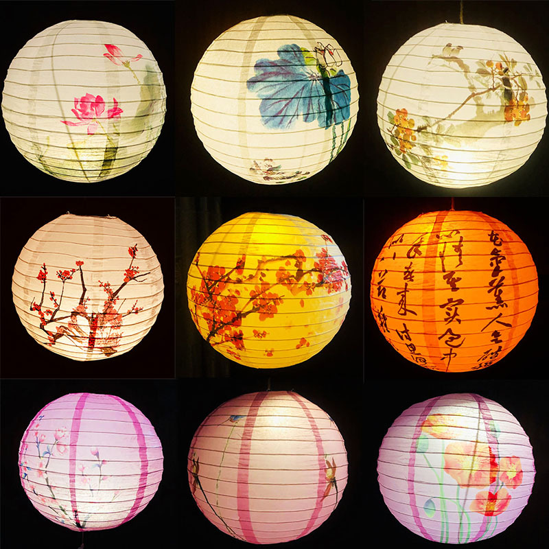 Mid-Autumn Festival paper lantern pendant round children's antique Hanfu portable lantern decoration photo props round Chinese style