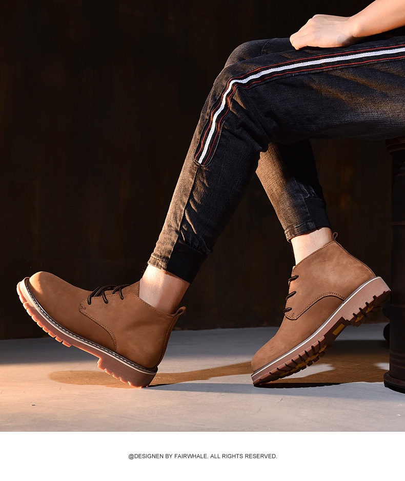 Giày bốt nam Mark Huafei Giày bốt nam cao cổ bốt da cao cổ Anh chelsea boot zara