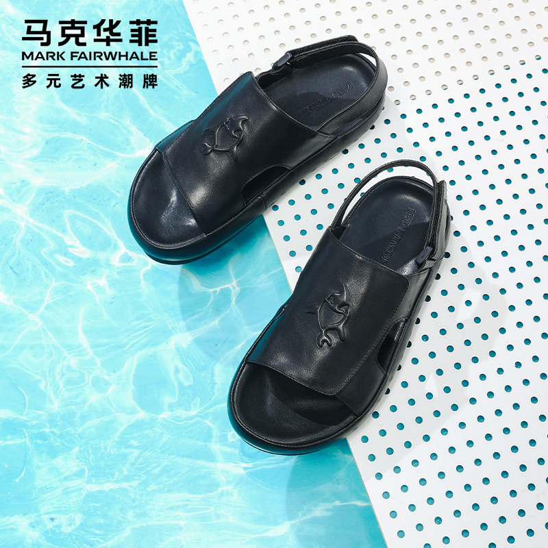 Mark Waffee Sandals Men's Summer 2023 New Genuine Leather Beach Shoe Men Outside Wearing Non-slip Sandals Dual Use Tide Shoes-Taobao
