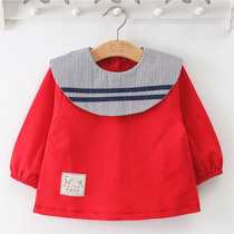 Childrens blouse baby cotton reverse dress waterproof Axi and Yue knit shirt autumn winter boys and girls eat bib