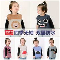 Hushibe Baby overcoat Four Seasons Sleeveless Reverse Dress Childrens Apron Eater Bib Waterproof Rice Pocket