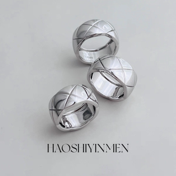 High-end style s925 all-over sterling silver rhombus pattern small fragrant heavy industry wide ring high-end index finger ring