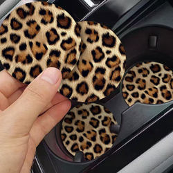 Leopard Print Cool and Unique Car Cup Holder Mat, Car Interior Accessories, Cartoon Car Anti-Slip Mat, Storage Mat