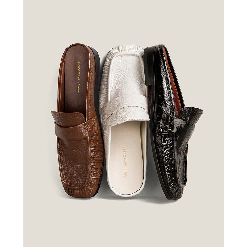 [Shoemaker Queen × Black Label Flagship Store] Old Money Style Retro Square-Toe Mules for Outdoor Wear, British Style Closed-Toe Sandals