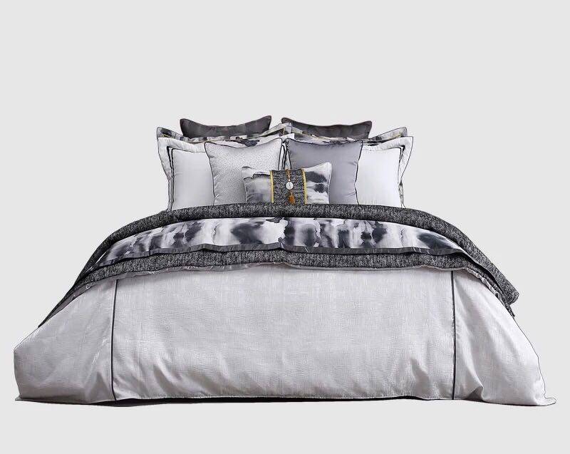 Modern new Chinese-style model room bed pillow black gray landscape abstract pattern 12-piece bedding set