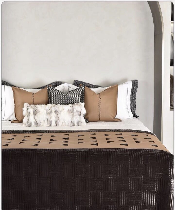 Model room 12-piece bedding set modern light luxury leather orange simple model room home furnishing bedding