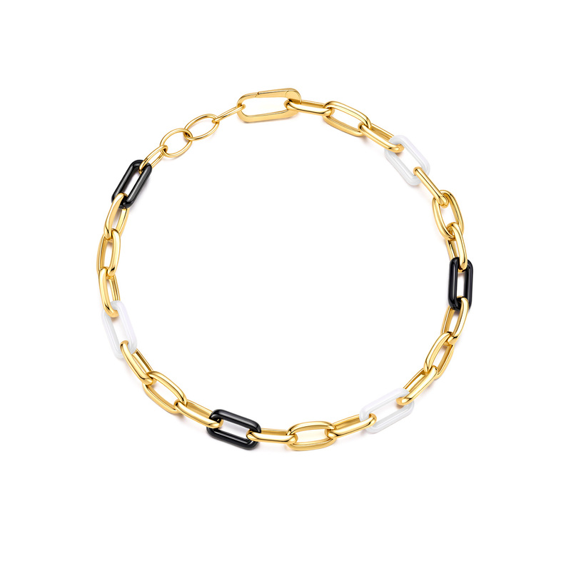 Qifan 18K Gold Bracelet DIY Jewelry Accessories Neutral Style Couple's Bracelet Black and White Ceramic Minimalist Chain Qifan 18K Gold Bracelet DIY Jewelry Accessories Neutral Style Couple's Bracelet Black and White Ceramic Minimalist Chain
