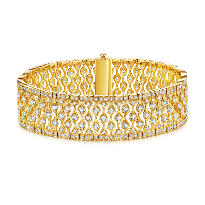 Qifan 18K Gold Cultivated Diamond Vintage Wide Bracelet, Light Luxury Niche Exquisite Bubble Layered Jewelry for Women, Sparkling Qifan 18K Gold Cultivated Diamond Vintage Wide Bracelet, Light Luxury Niche Exquisite Bubble Layered Jewelry for Women, Sparkling