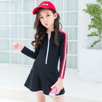 New childrens swimsuit female CUHK girls one-piece skirt long-sleeved sunscreen hot spring seaside Korean swimsuit