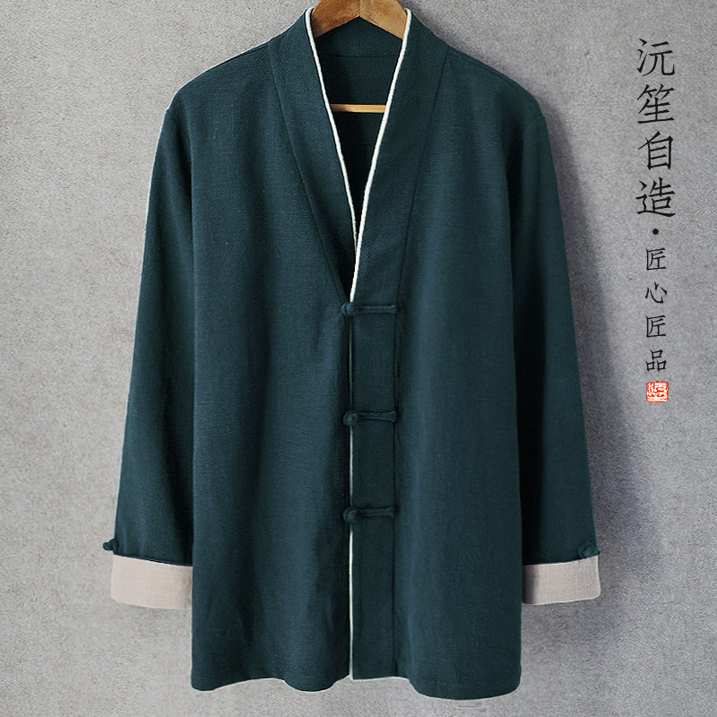 Original bông vải Trung Quốc gió Tang dtrang phục owear áo khoác nam mùa xuân kiểu Trung Quốc được cải thiện retro khóa Han quần áo Zen ăn mặc triều nam