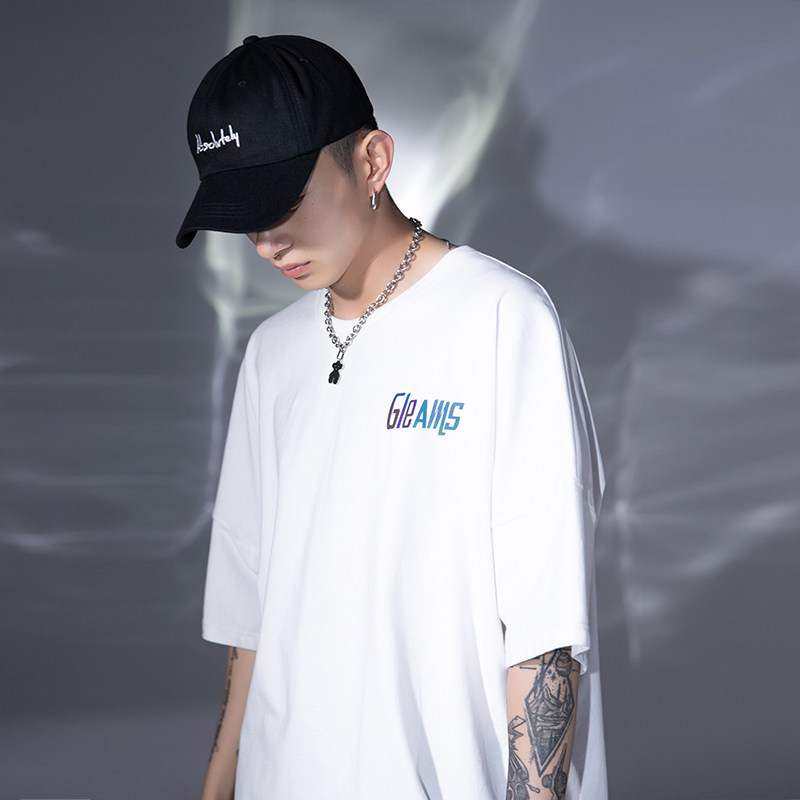Short - sleeved summer male 2021 loose young coat casual and round collar system behind the letter reflective half sleeve