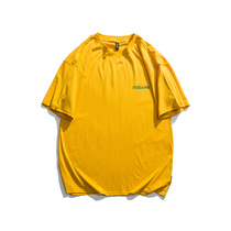 Short sleeve T-shirt men cotton round neck top summer new trendy print solid color casual ins loose jumper