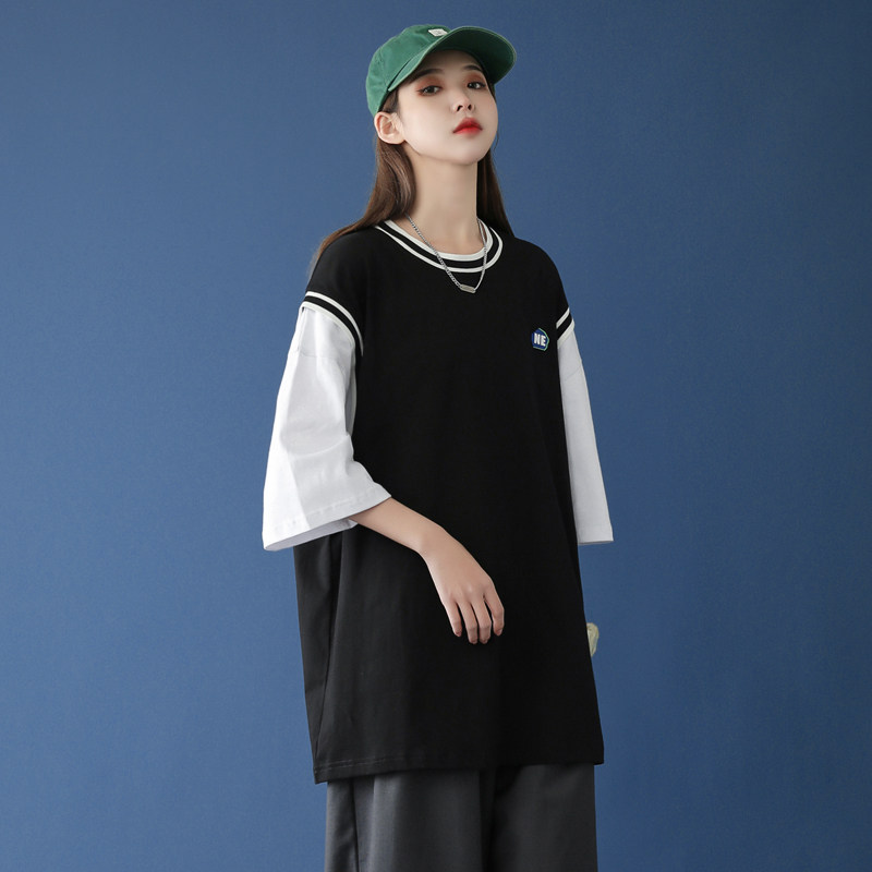 Short sleeve 2021 summer male leave two creative cotton cutting half - sleeve casual relaxed and round - neck T - shirt